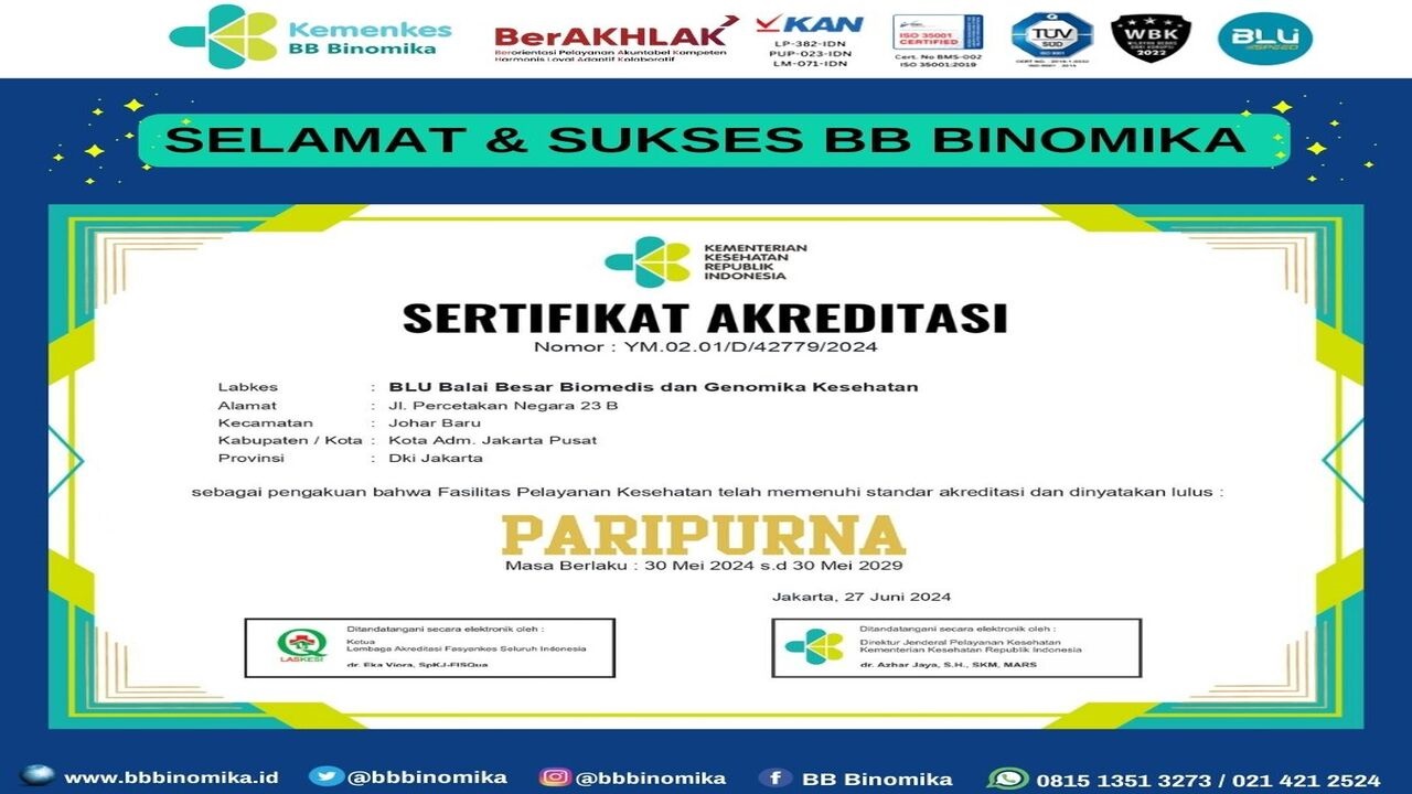 BB Binomika telah diakreditasi terhadap 
